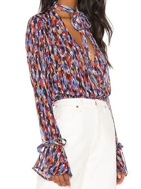 House of Harlow 1960 Multicolor Tie-Neck Blouse